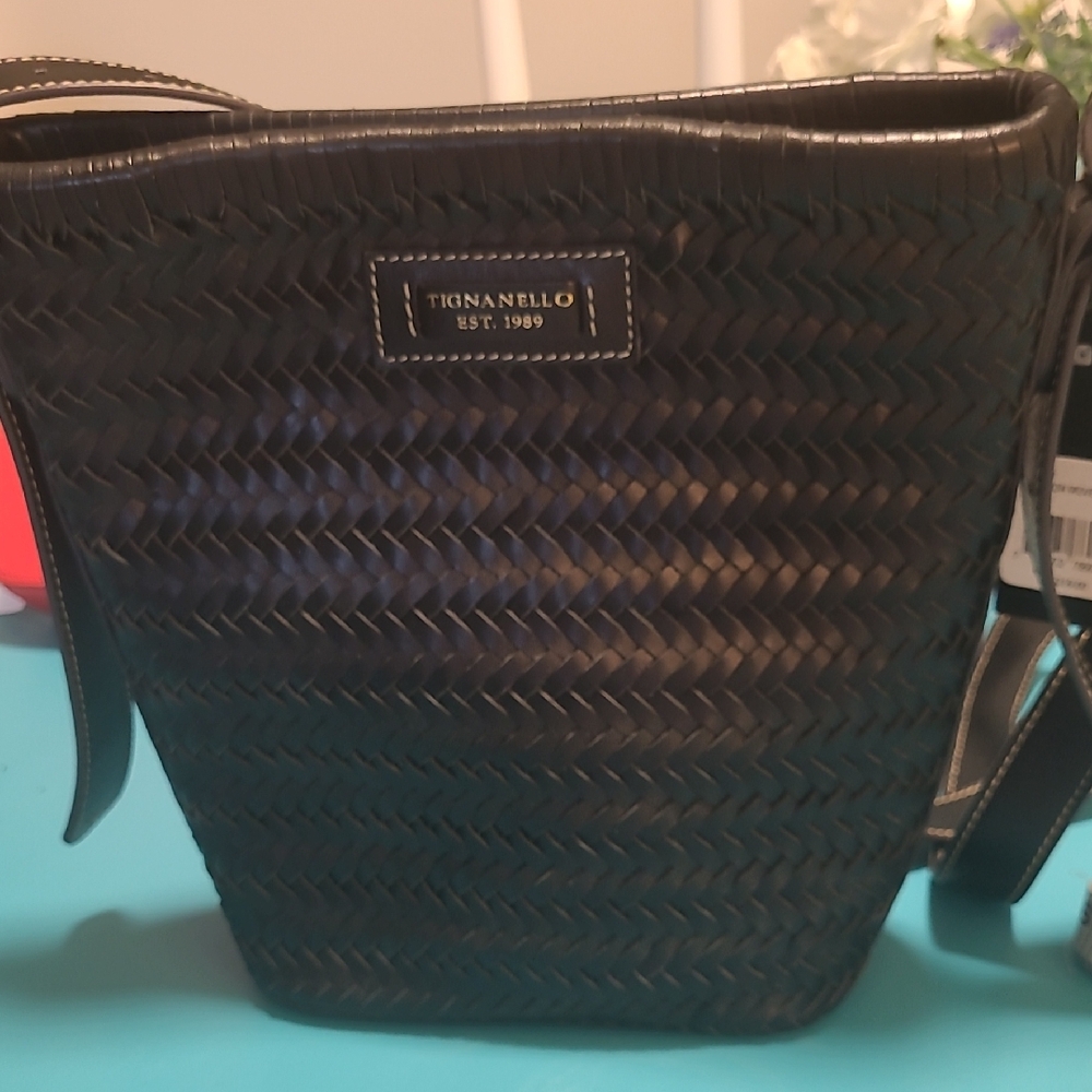 Tignanello Black Woven Women's Crossbody Bag